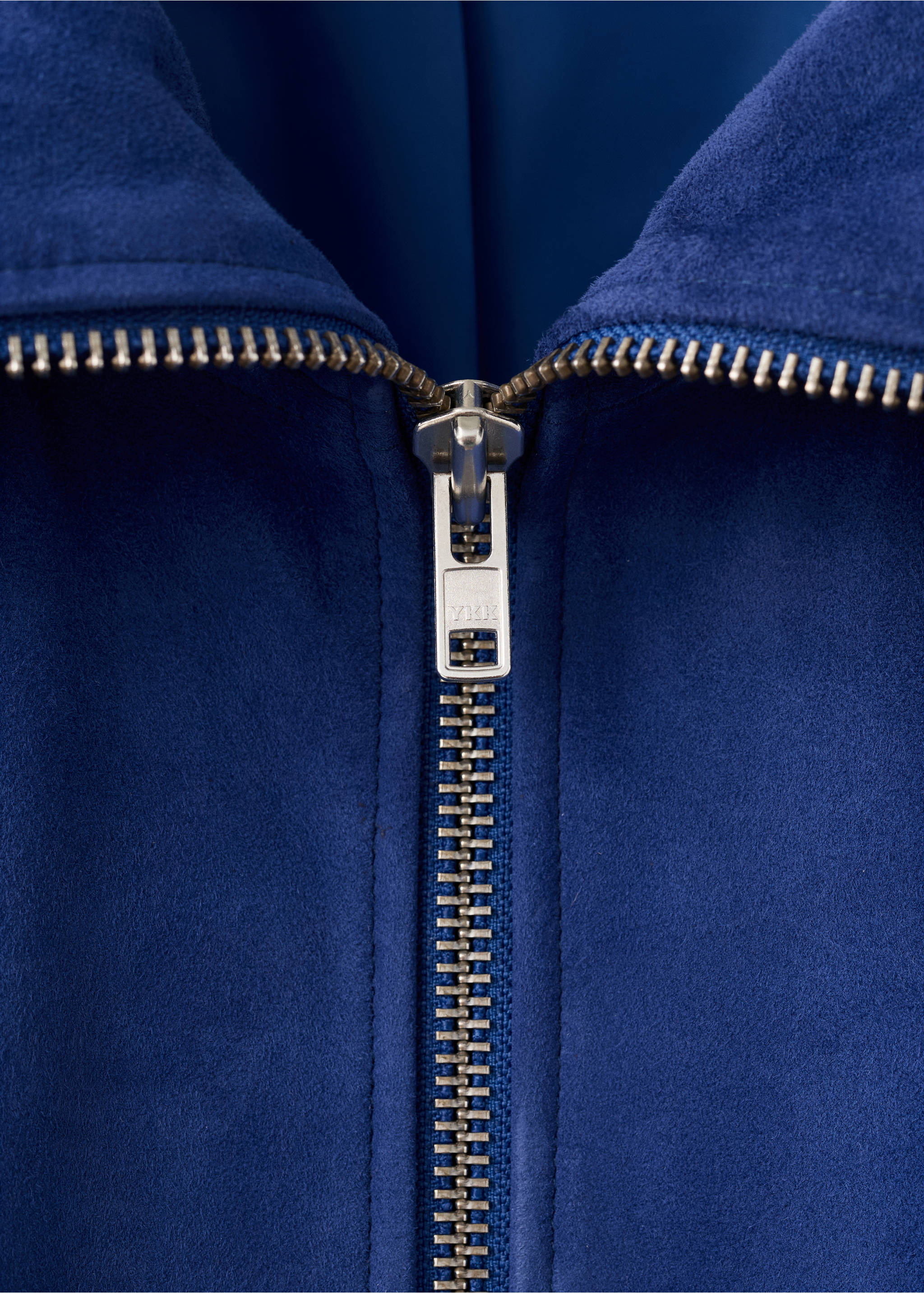 Suede funnel-neck jacket - Details of the article 8, Blue. Ref: 27097790-00.