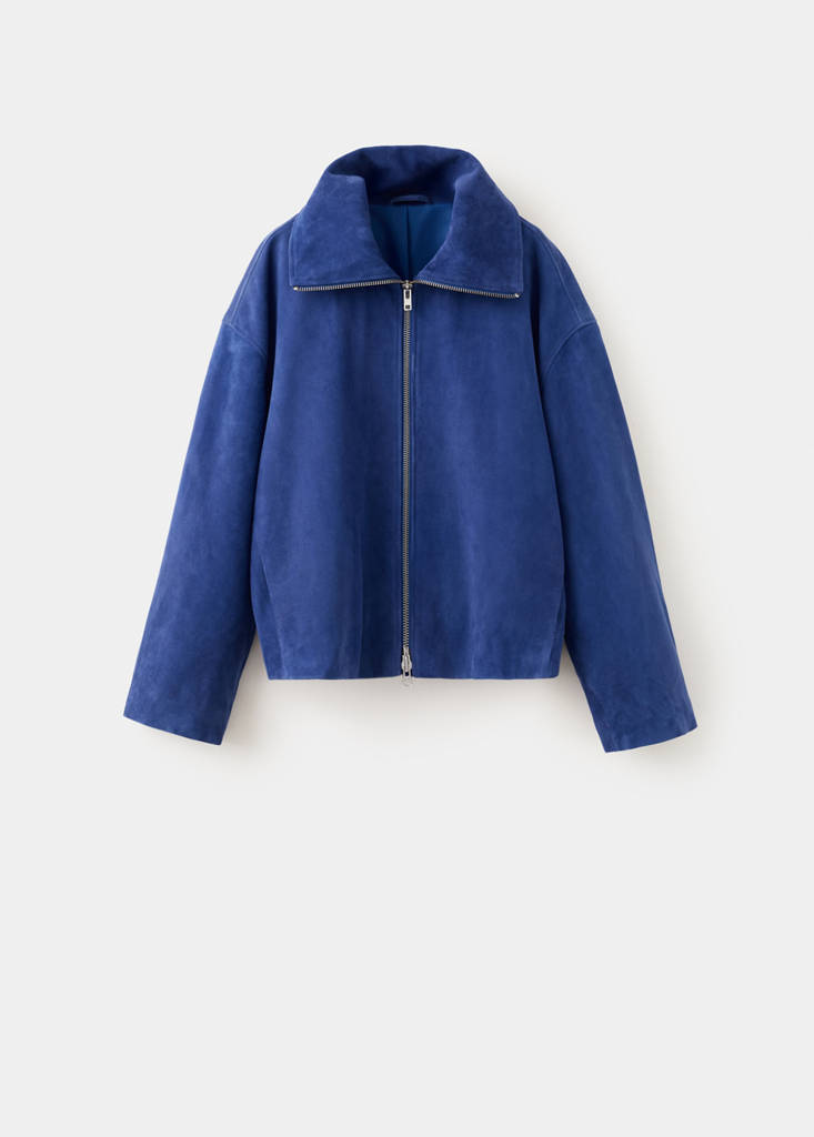 Suede funnel-neck jacket — Blue