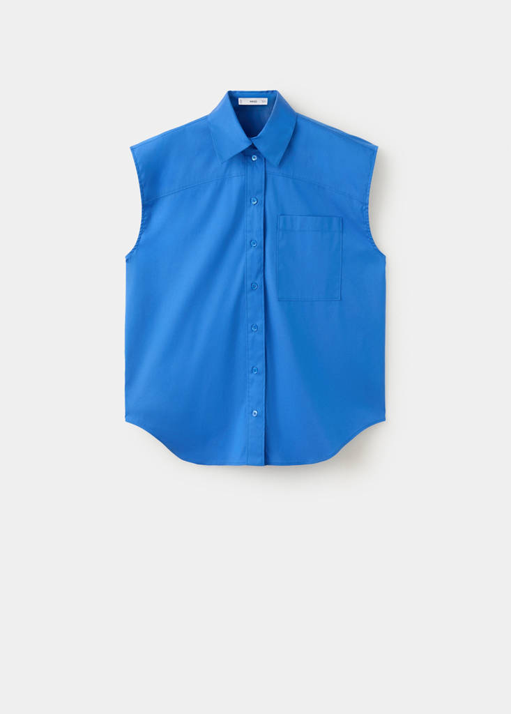Sleeveless poplin shirt — Blue