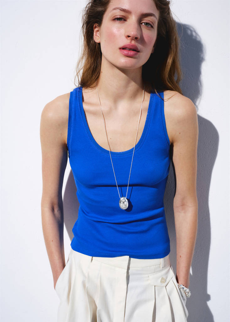 Ribbed cotton top — Blue