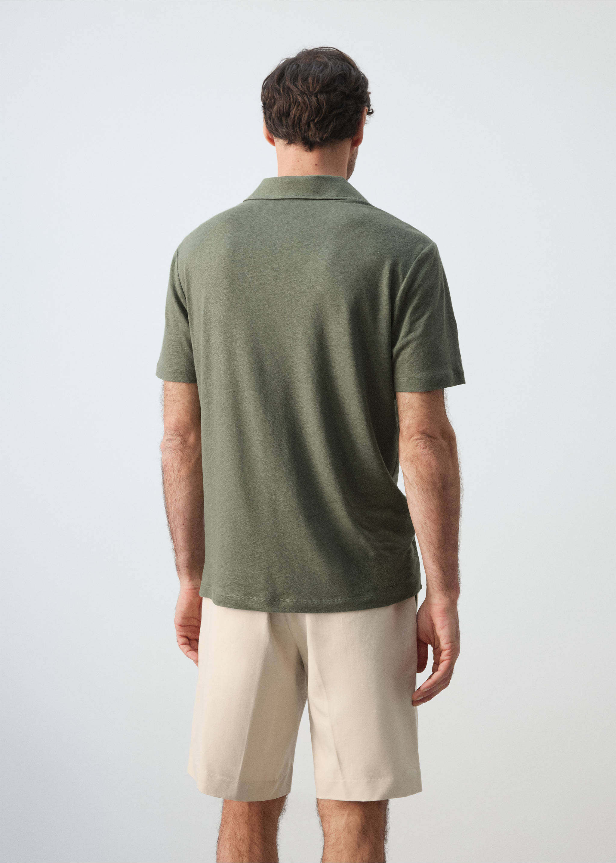 Polo lin slim-fit - Verso de l’article, Vert forêt. Ref: 27097894-00.