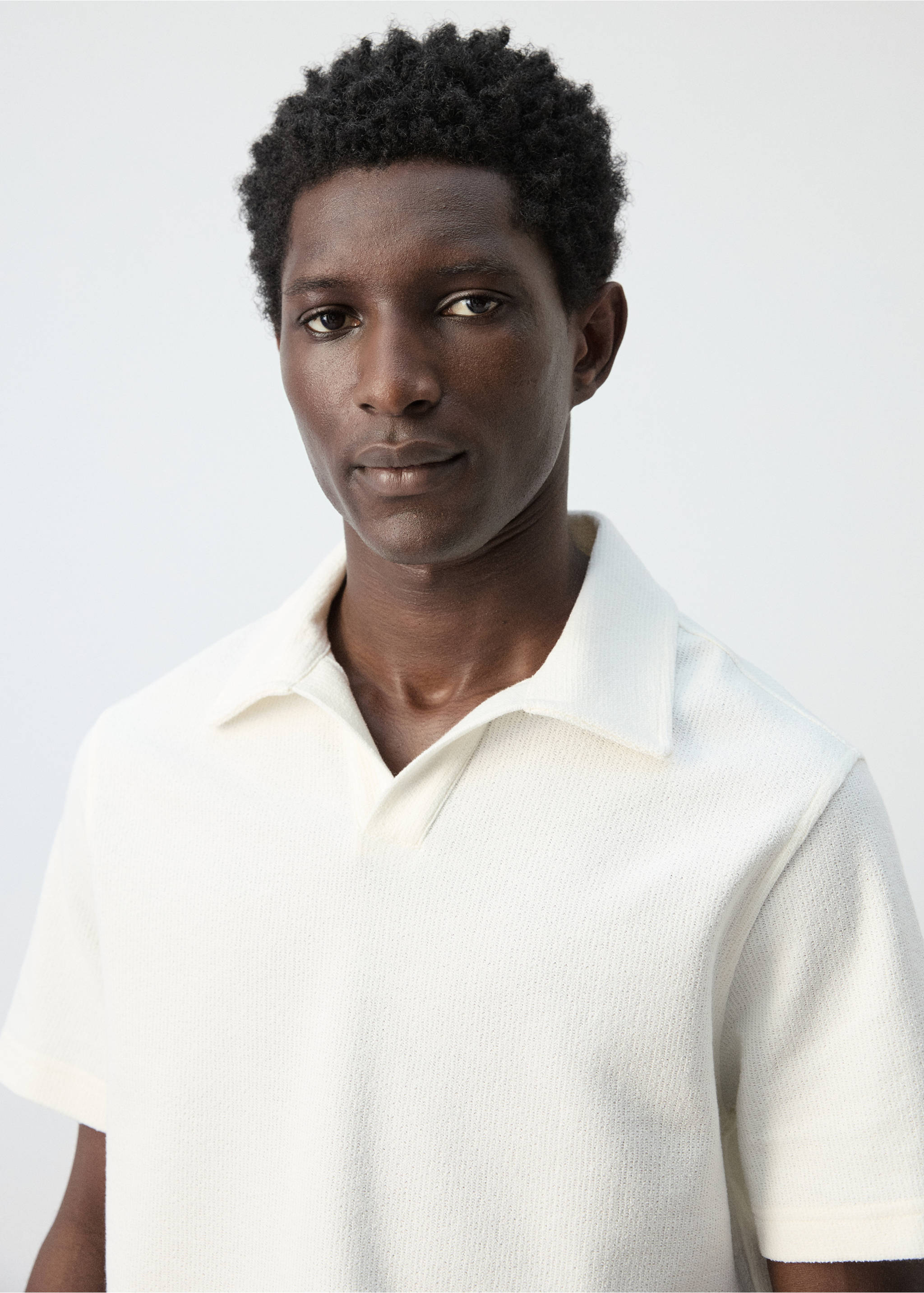 Regular-fit textured polo shirt - Details of the article 1, White. Ref: 27097895-00.