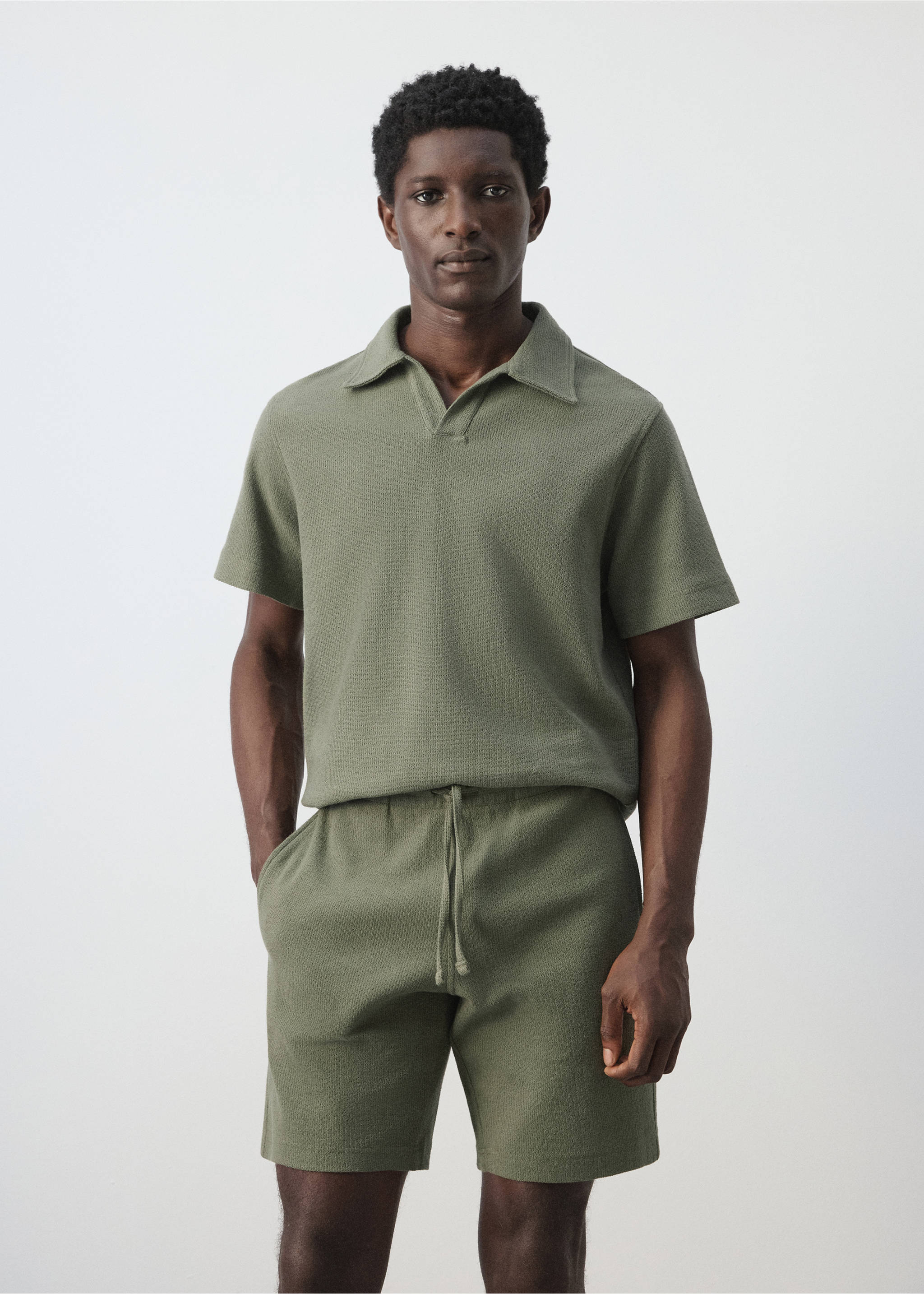 Regular-fit textured polo shirt - Medium plane, Forest Green. Ref: 27097895-00.