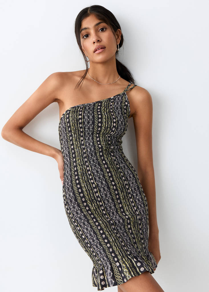 Printed asymmetrical dress — Black