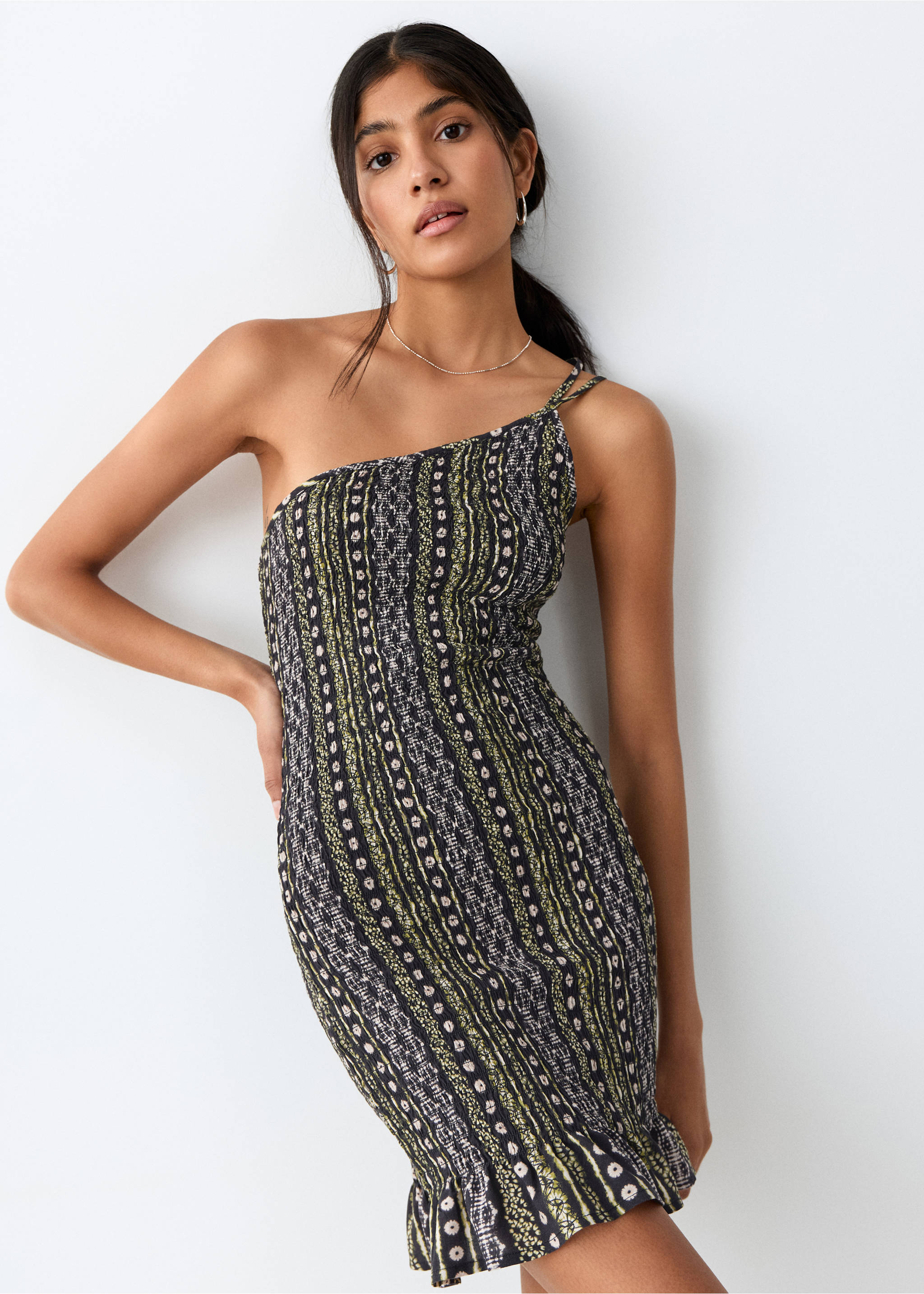 فستان مطبوع غير متماثل - رؤية وسط, أسود. Ref: 27097898-00.