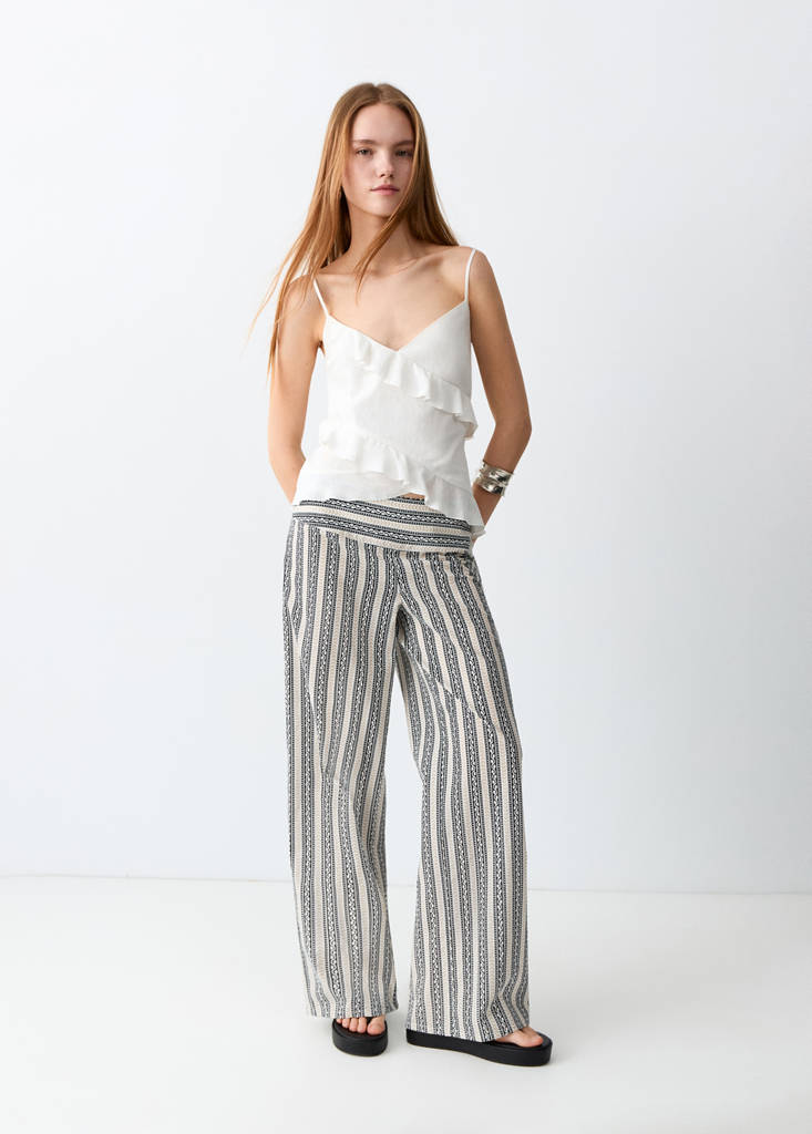 Printed straight trousers — Ecru