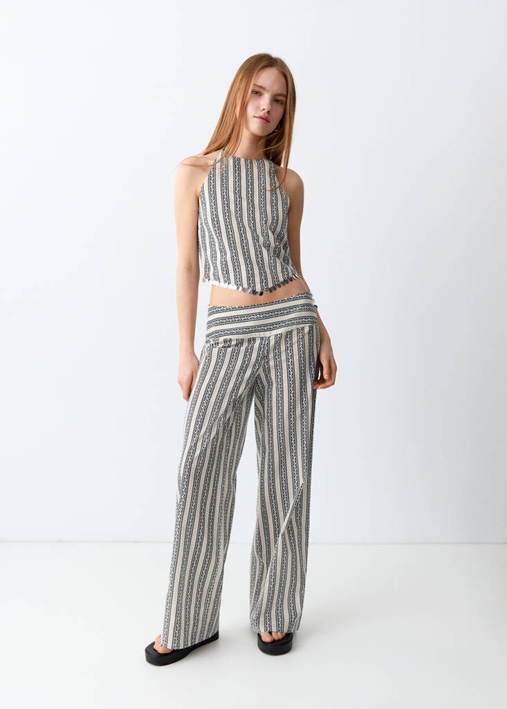 Printed straight trousers — Ecru