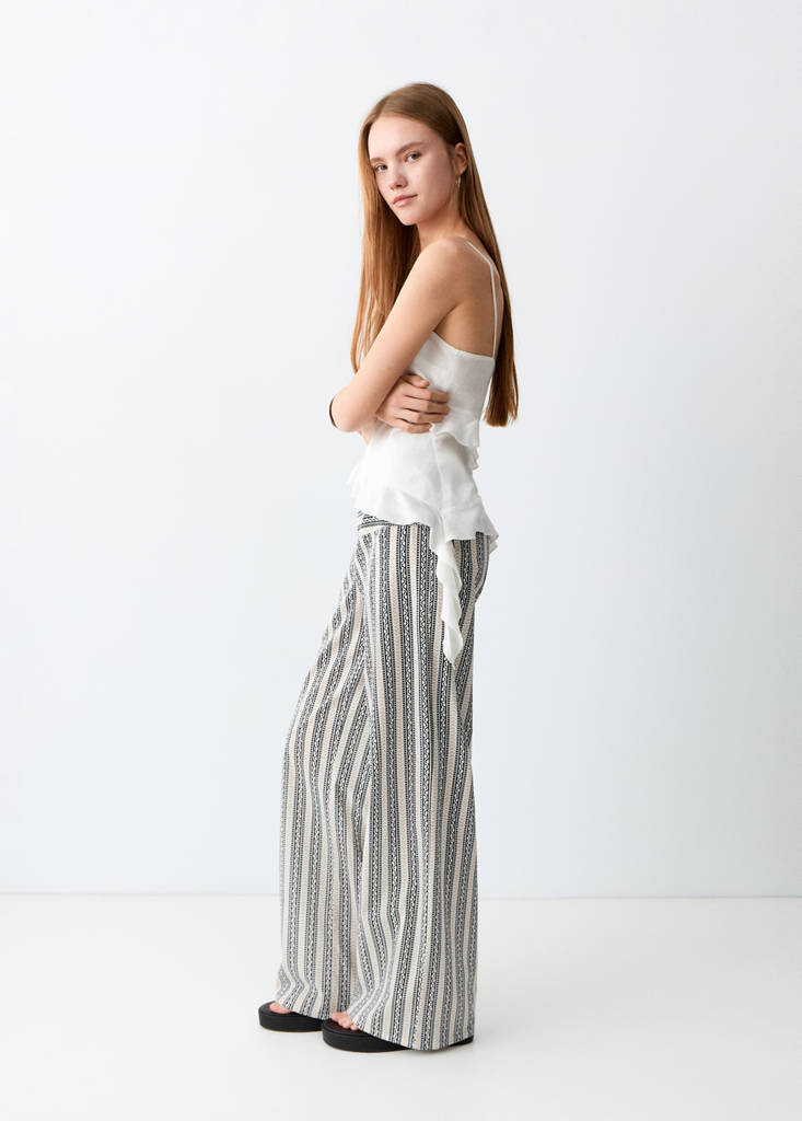 Printed straight trousers — Ecru