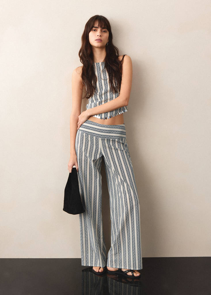Printed straight trousers — Ecru