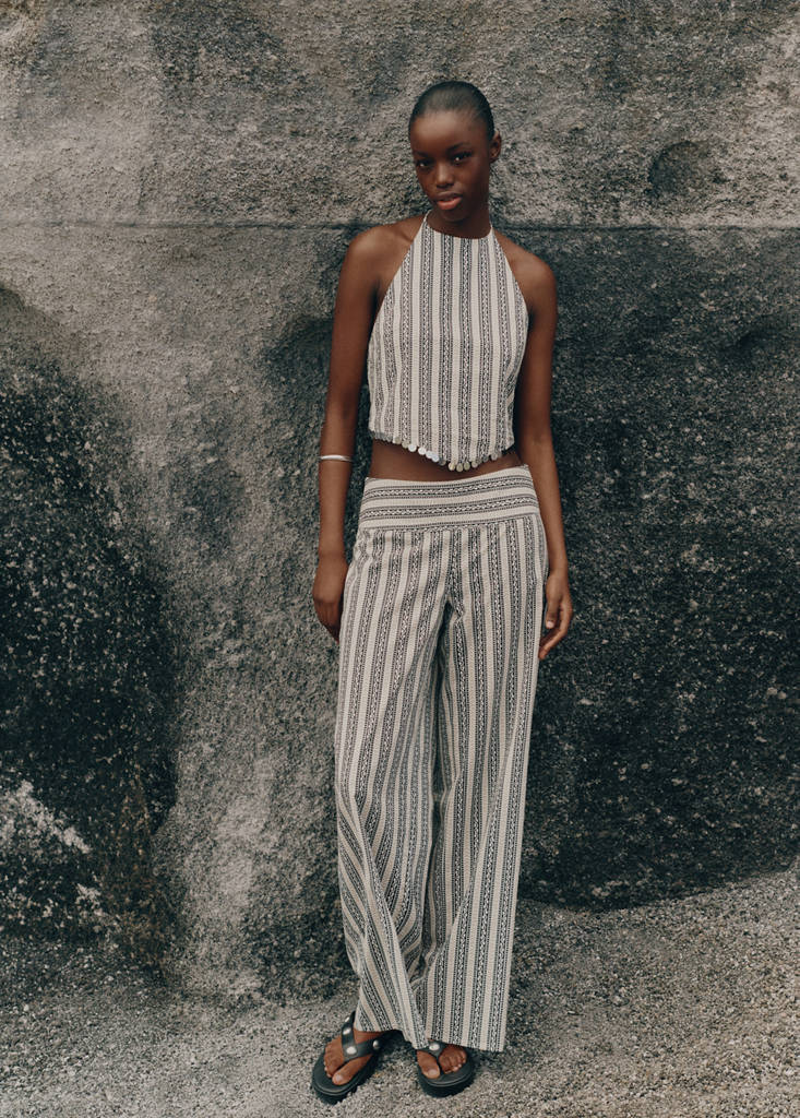 Printed straight trousers — Ecru