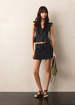 Studded short skirt — Black denim 2