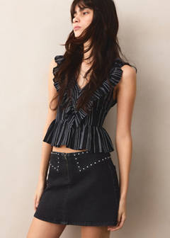 Studded short skirt — Black denim 1