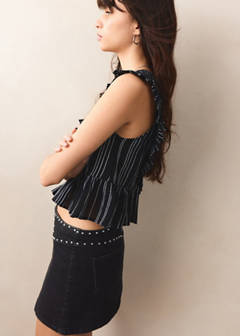 Studded short skirt — Black denim 4