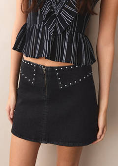 Studded short skirt — Black denim 5