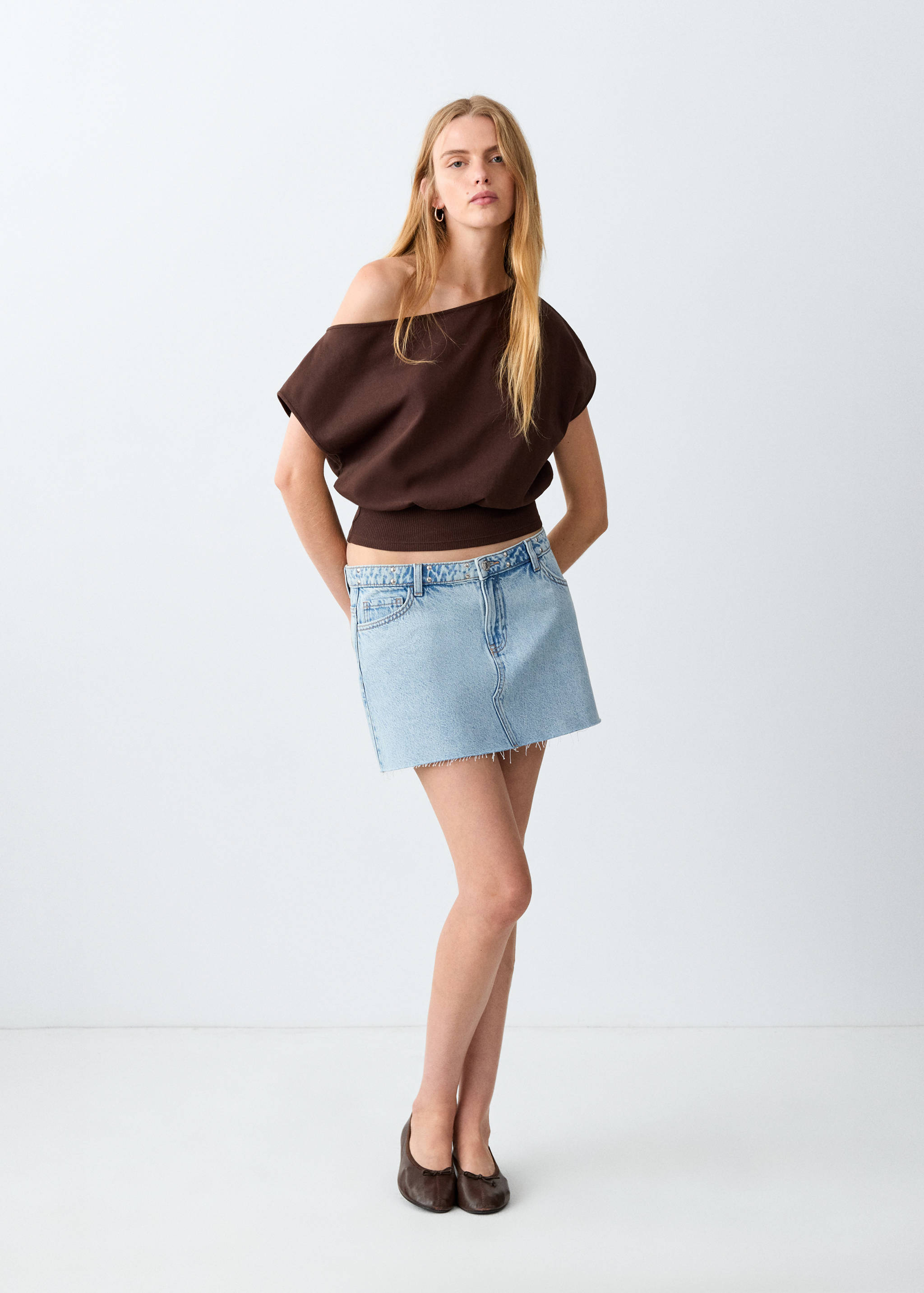 Denim skirt with stud details - General plane