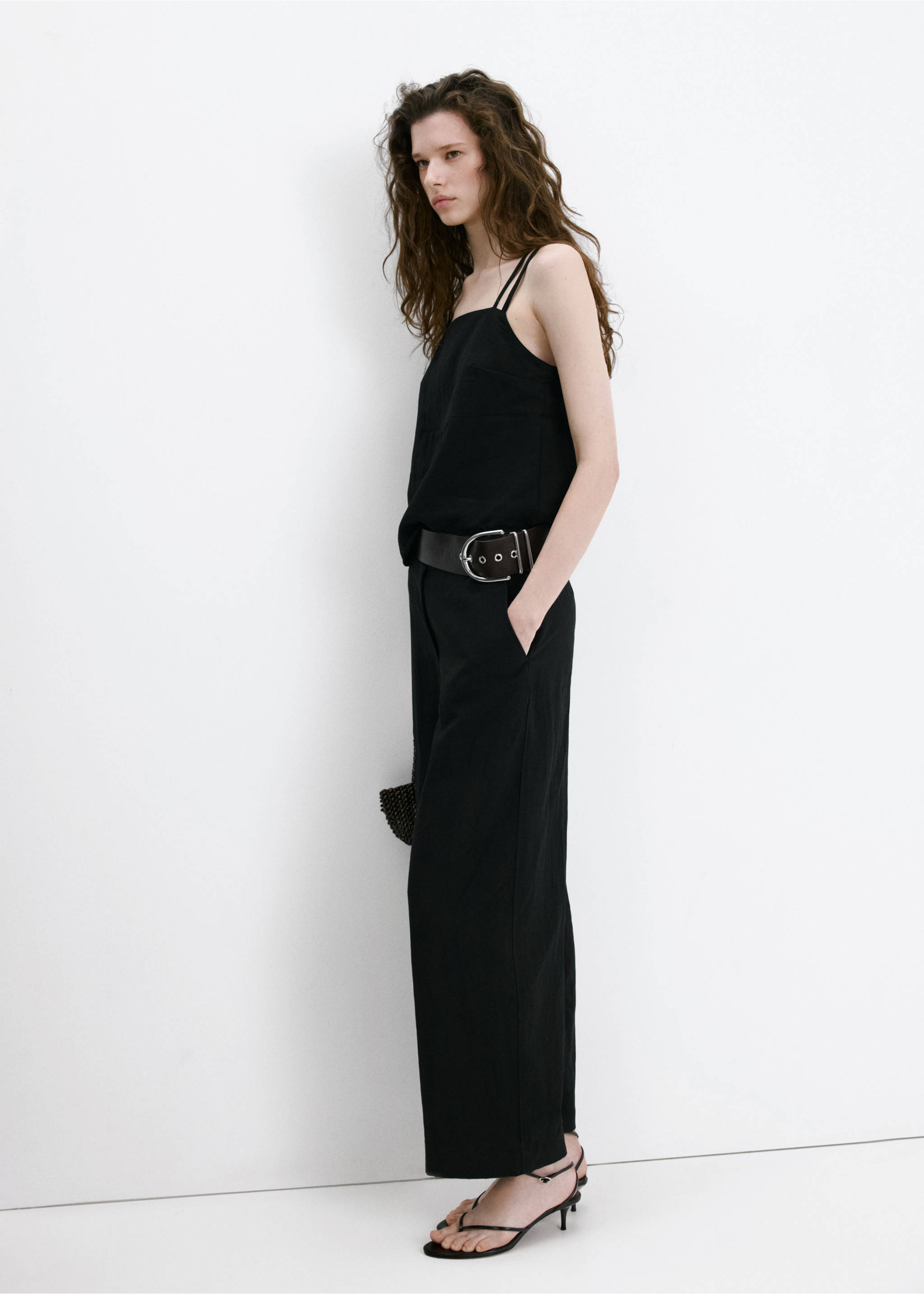 Lyocell trousers with belt - General plane, Black. Ref: 27097916-00.