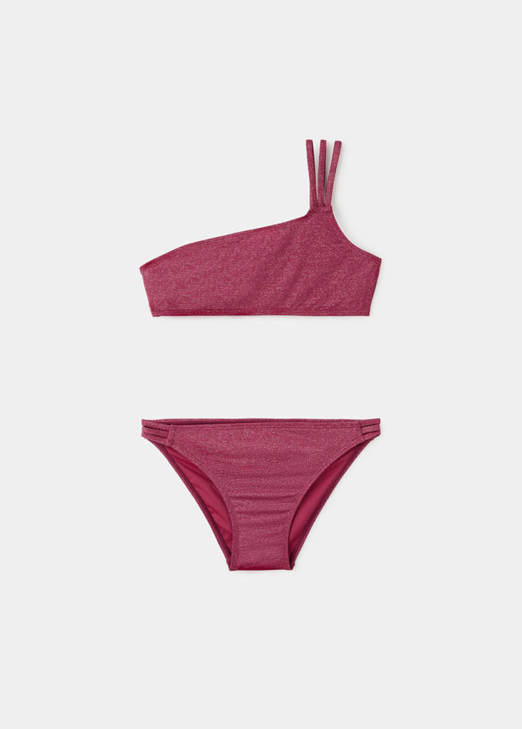 Asymetryczne błyszczące bikini burgund - Dzieci - 13-14 lata - MANGO KIDS