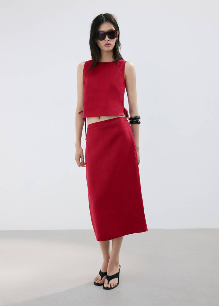 Linen midi skirt — Red