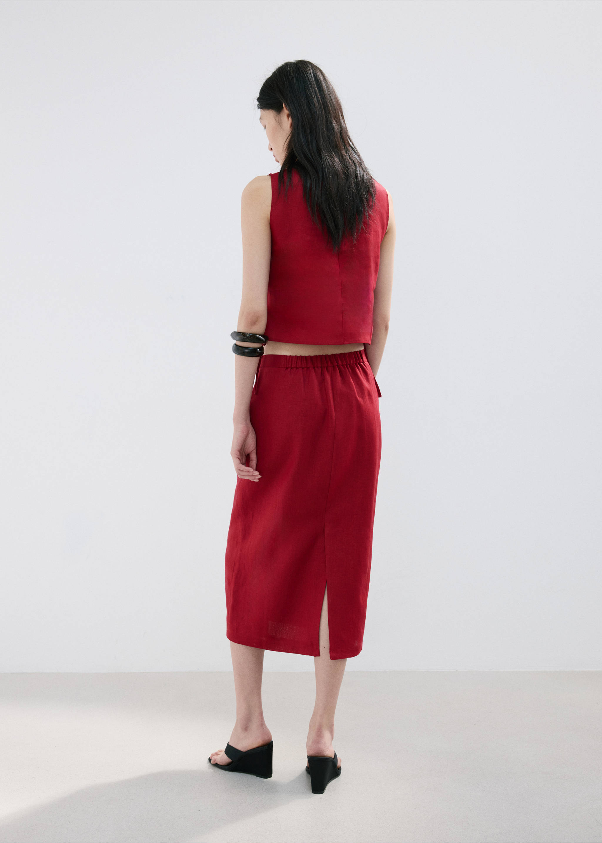 Linen midi skirt - Reverse of the article, Red. Ref: 27097926-00.
