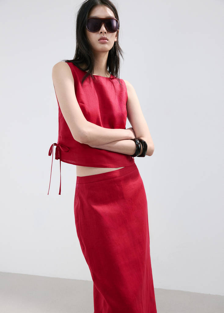 Linen midi skirt — Red