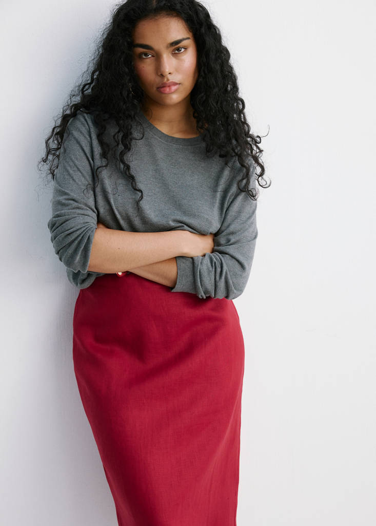 Linen midi skirt — Red