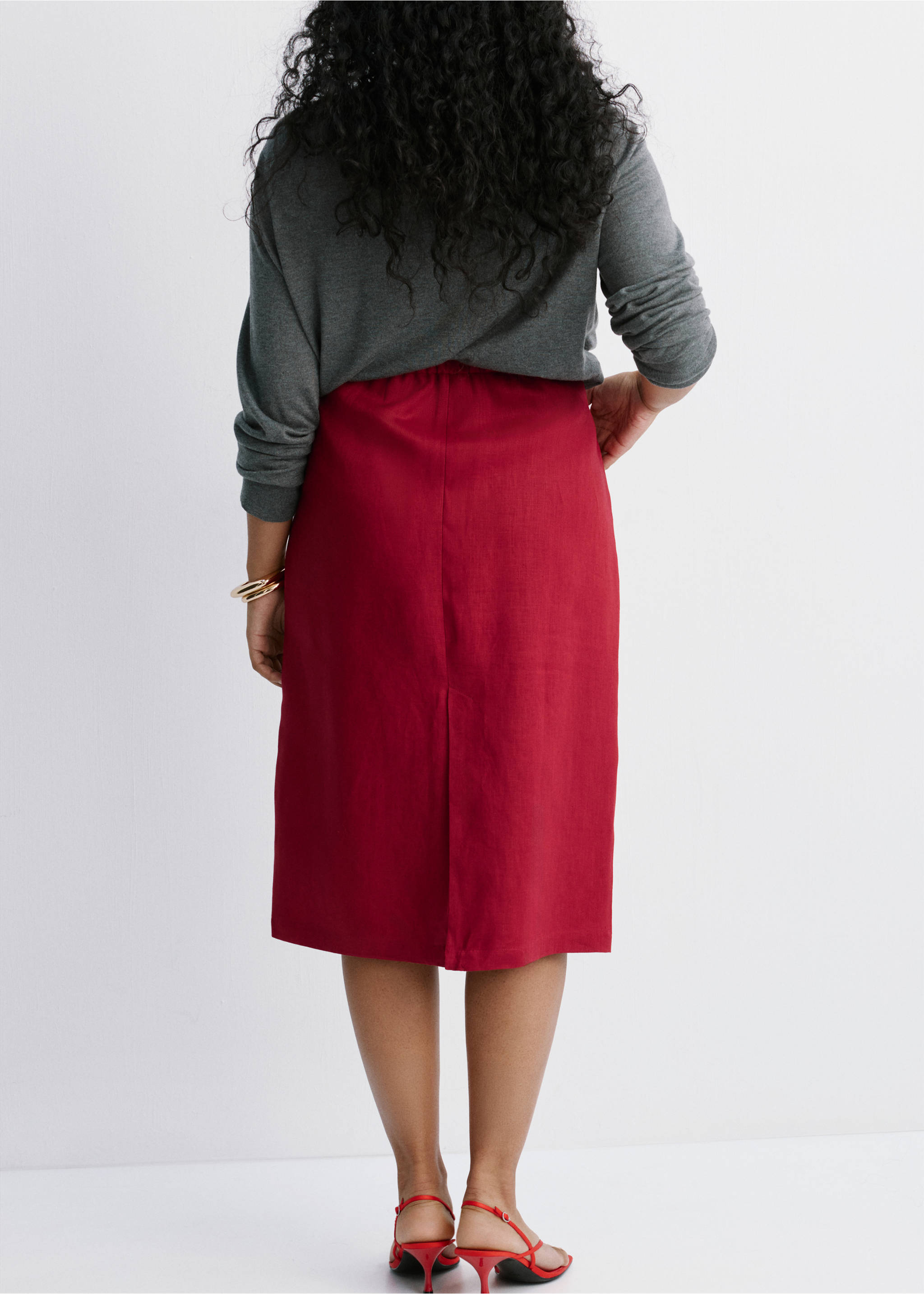 Linen midi skirt - Details of the article 4, Red. Ref: 27097926-00.
