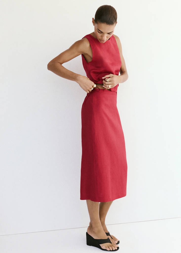 Linen midi skirt — Red