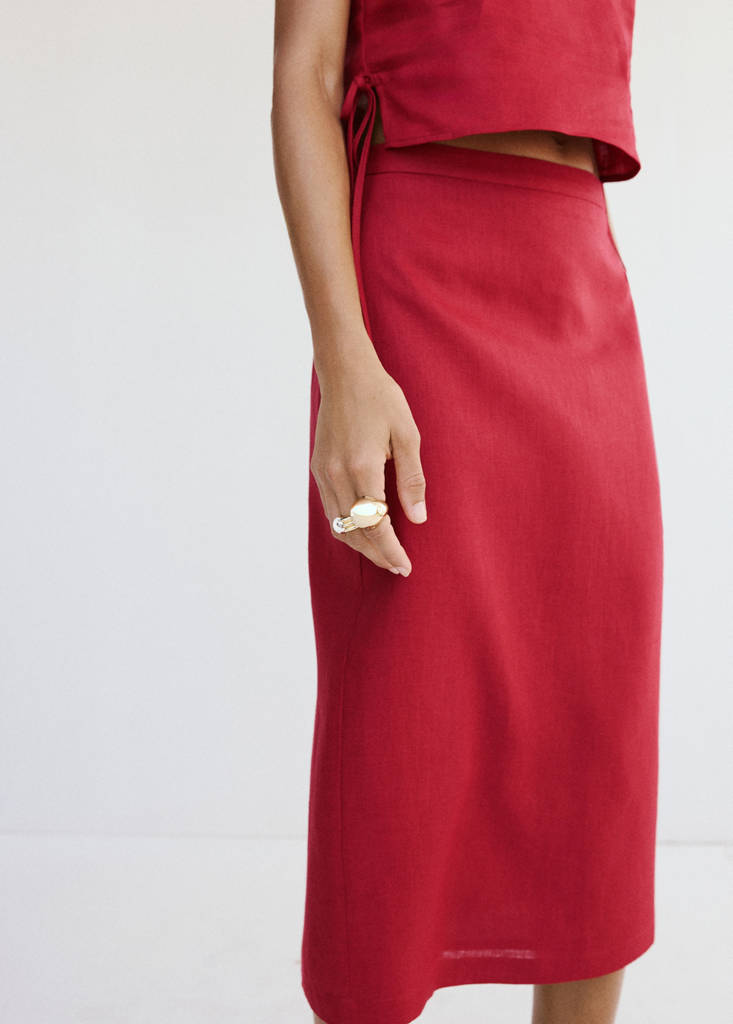 Linen midi skirt — Red