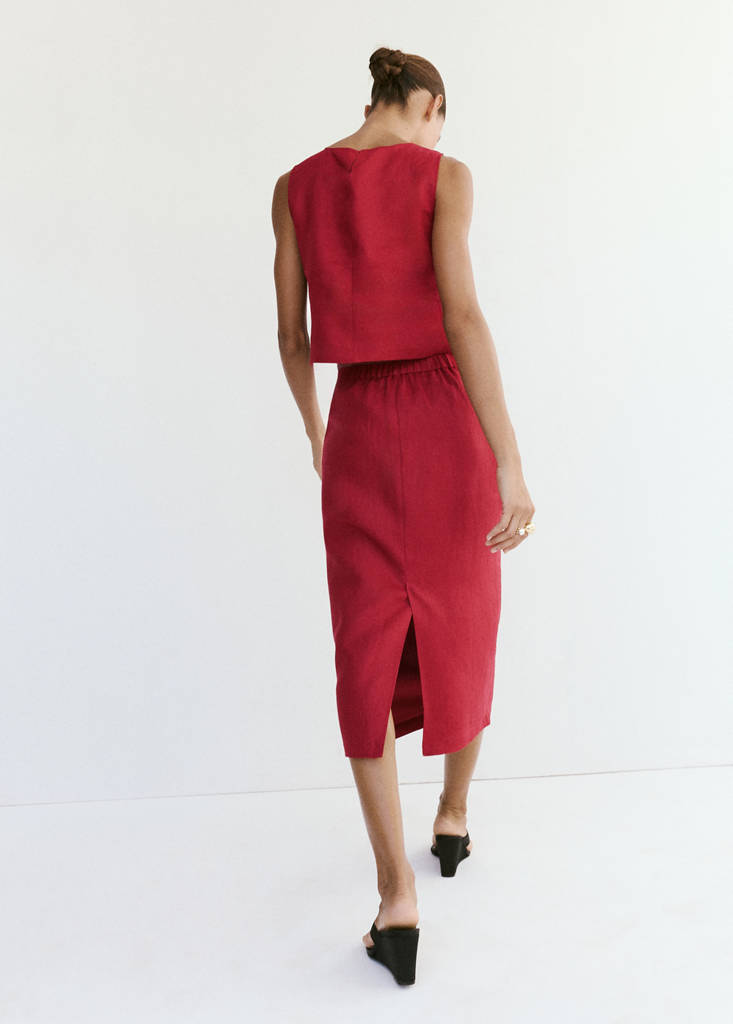 Linen midi skirt — Red