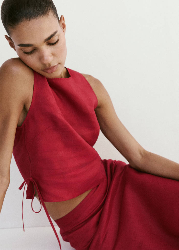 Linen midi skirt — Red