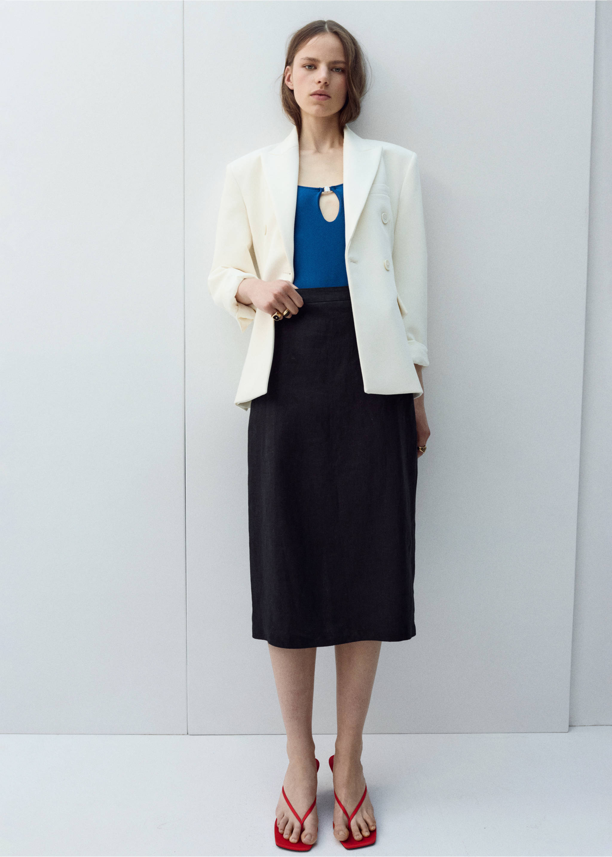 Linen midi skirt - General plane, Black. Ref: 27097926-00.