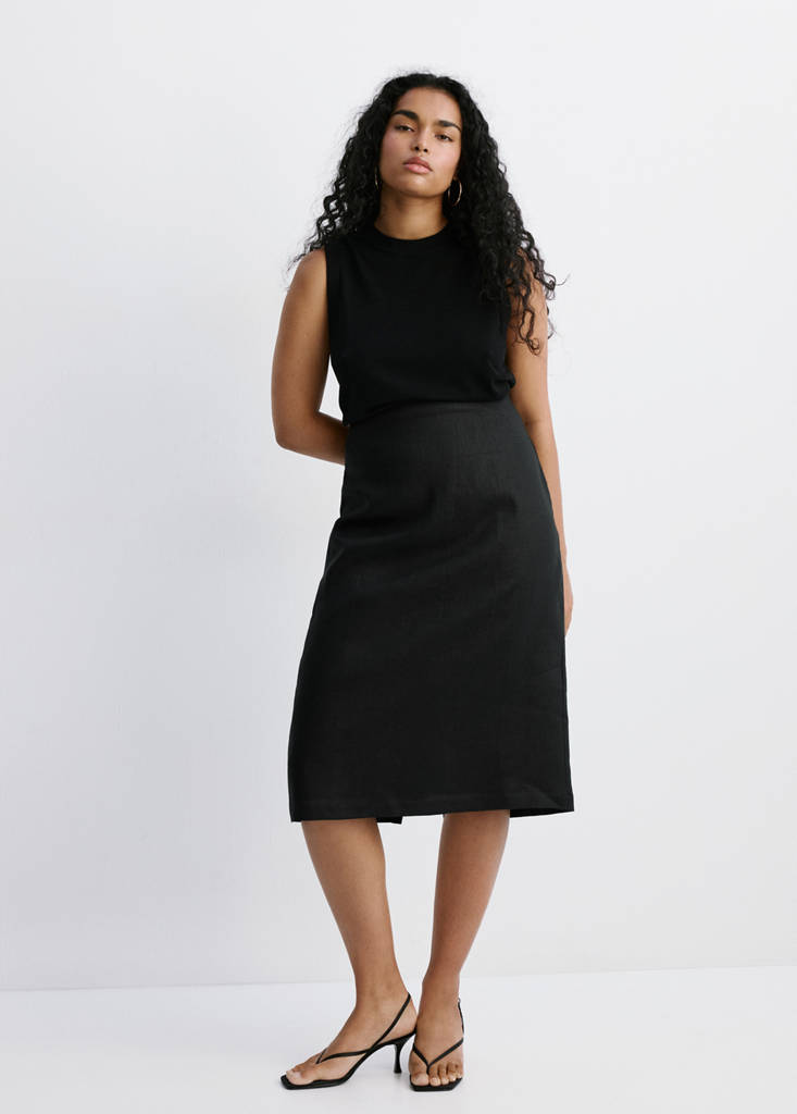 Linen midi skirt — Black