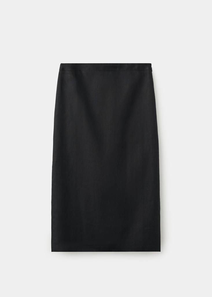 Linen midi skirt — Black