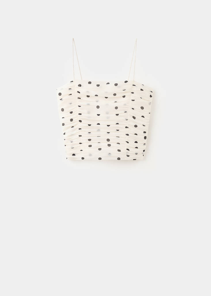 Polka dot ruched top — Ecru