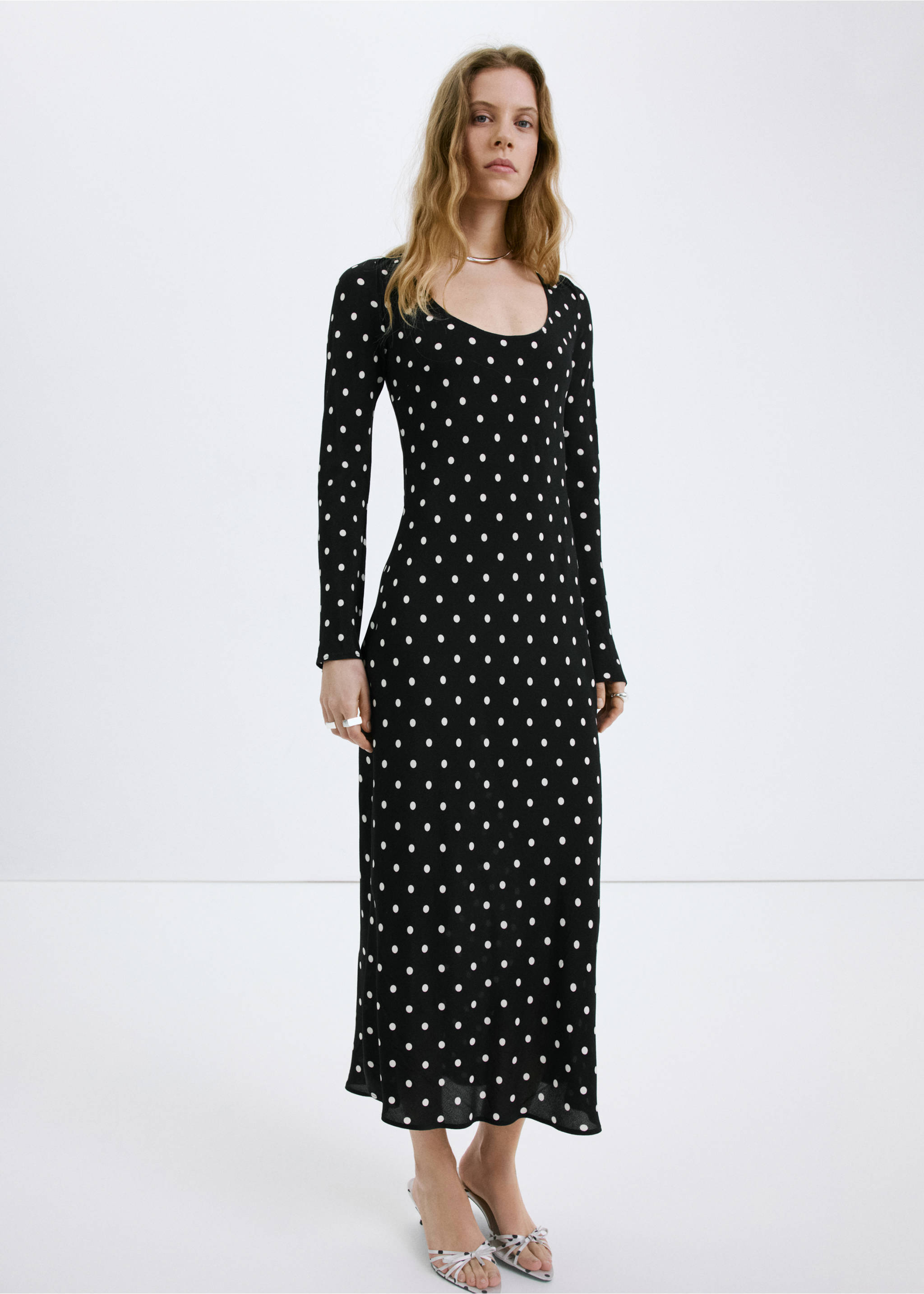 Long sleeve polka dot dress - General plane, Black. Ref: 27097931-00.