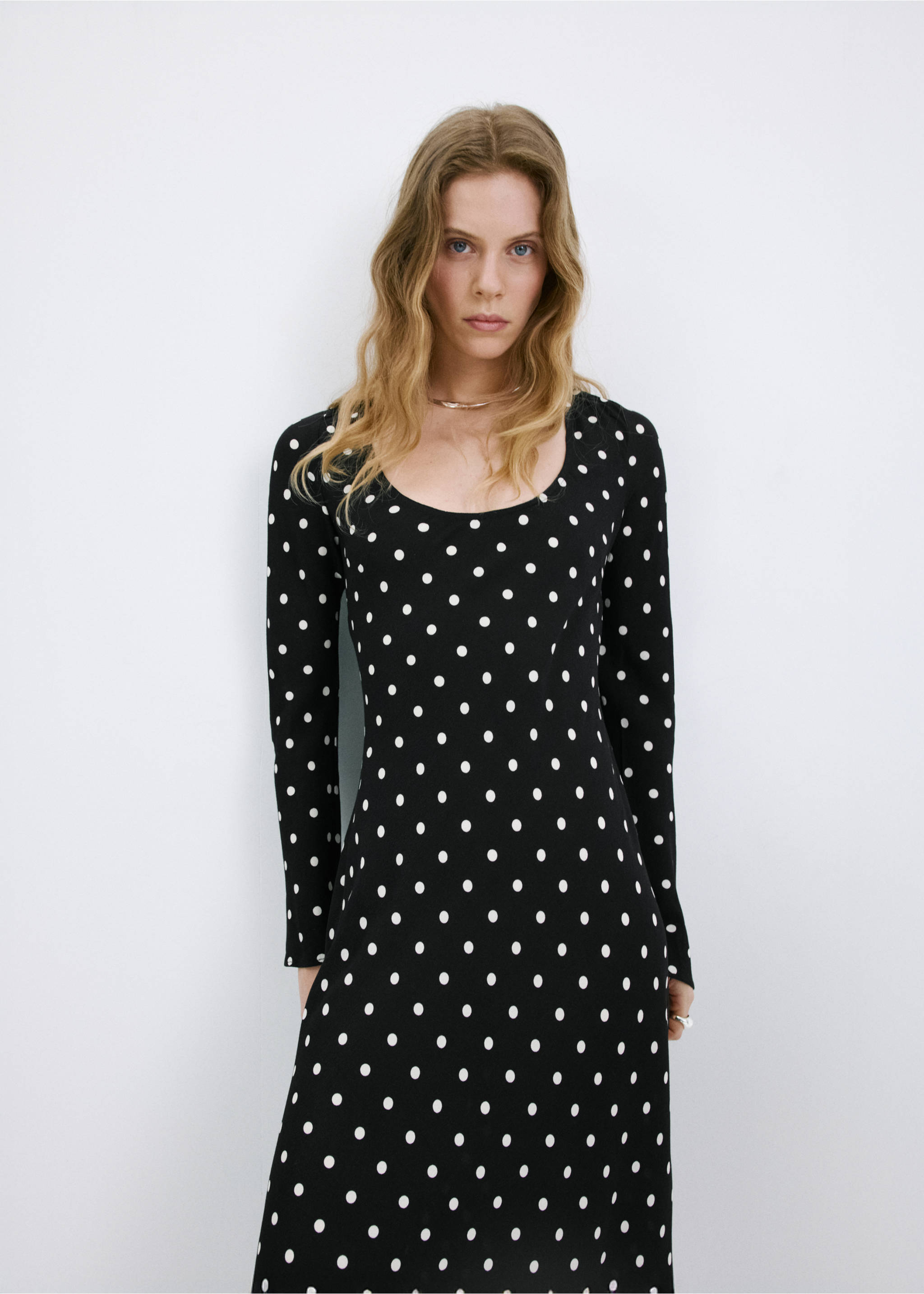 Long sleeve polka dot dress - Medium plane, Black. Ref: 27097931-00.