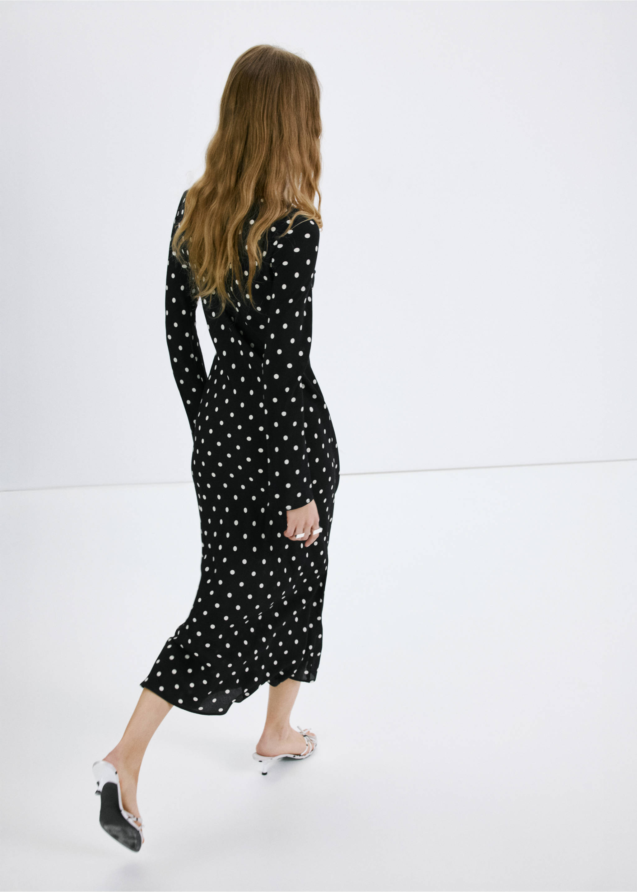 Long sleeve polka dot dress - Reverse of the article, Black. Ref: 27097931-00.