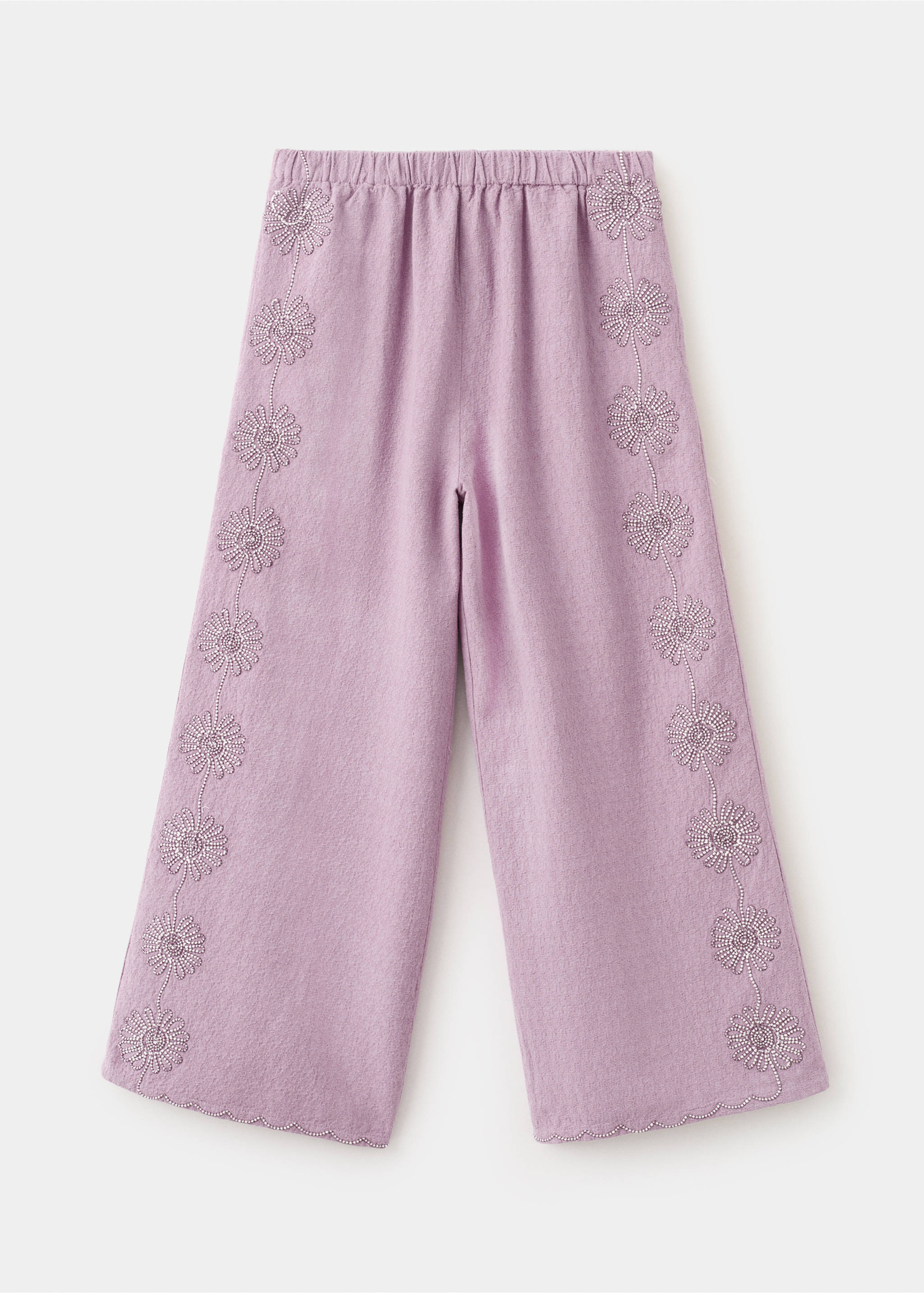 Katoenen broek met geborduurde accenten - Artikel zonder model, Licht/Pastelpaars. Ref: 27097933-00.