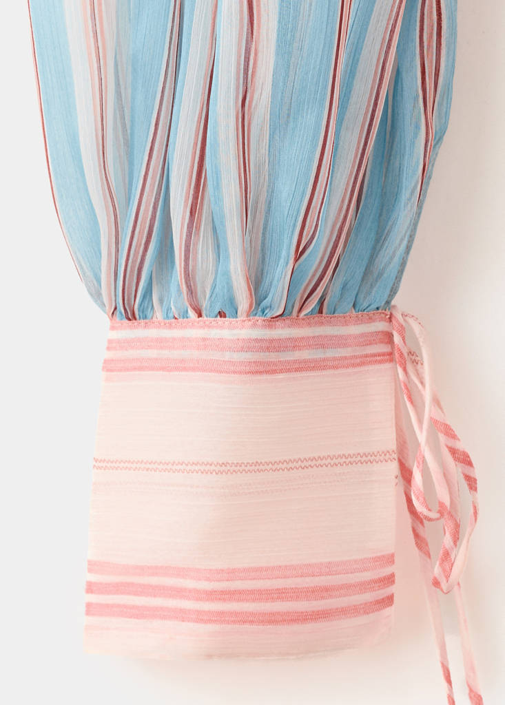 Striped blouse with tie fastening — Blue