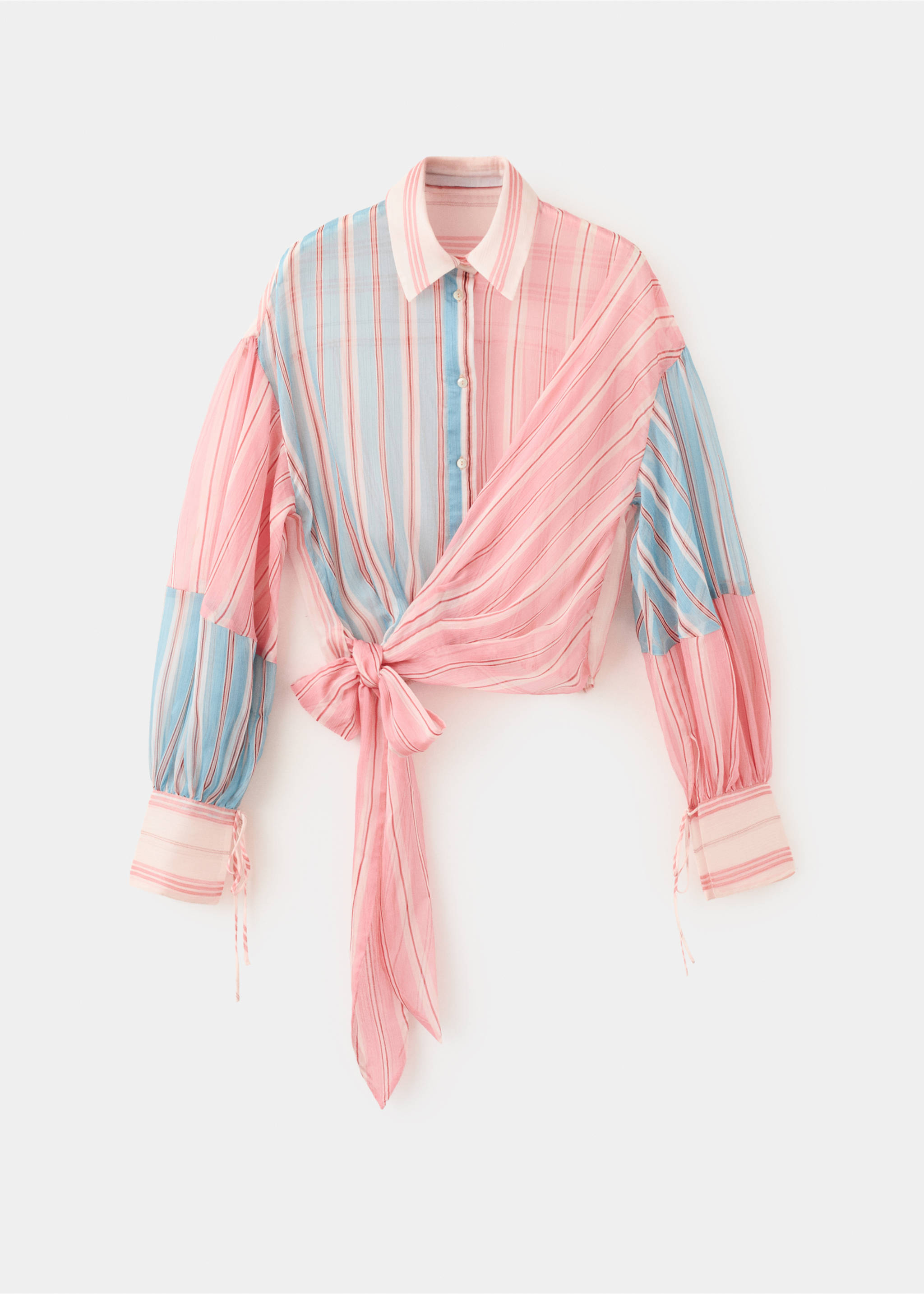 Striped blouse with tie fastening - Article without model, Blue. Ref: 27097940-00.