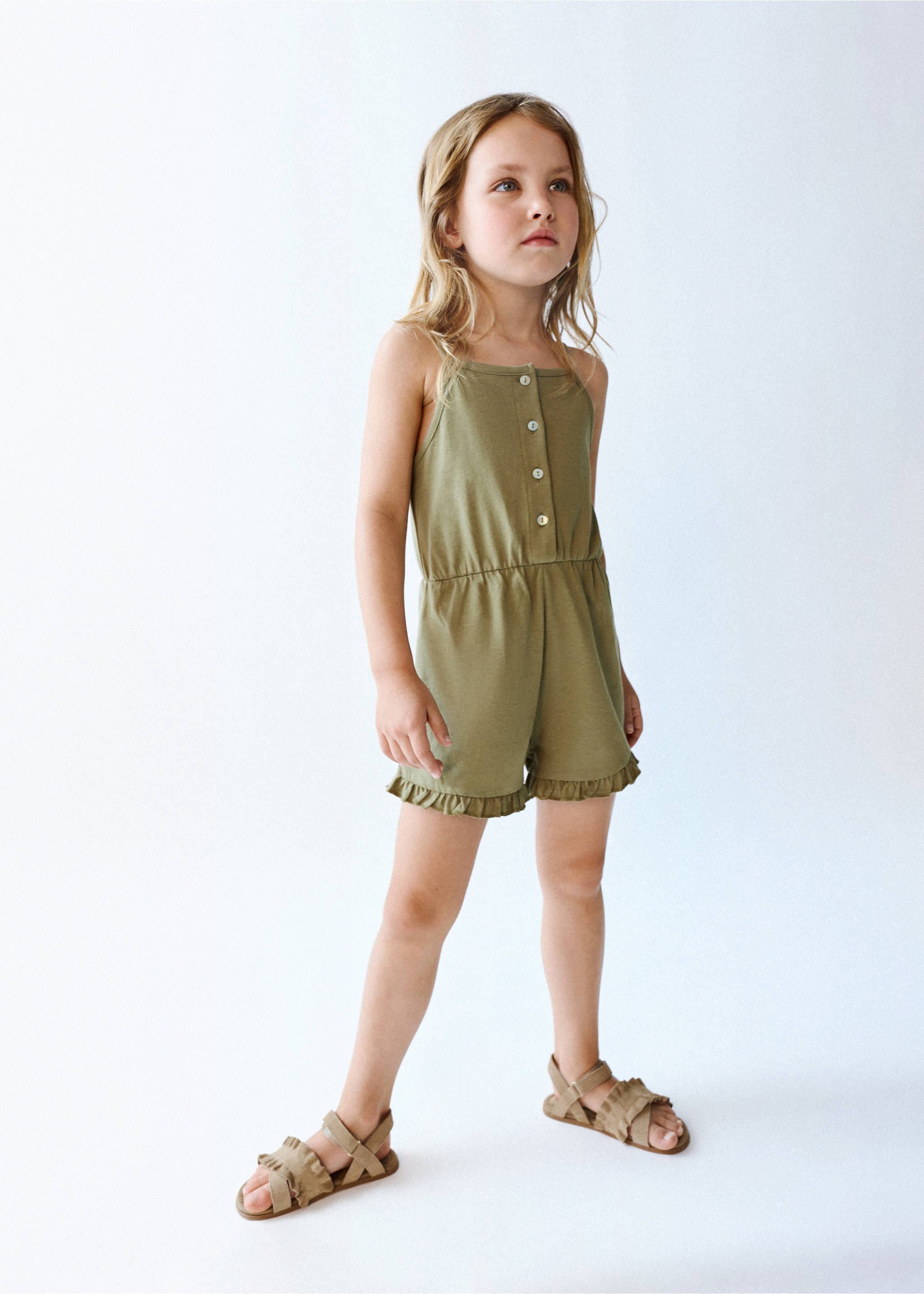 Cotton short jumpsuit - General plane, Khaki. Ref: 27098265-00.
