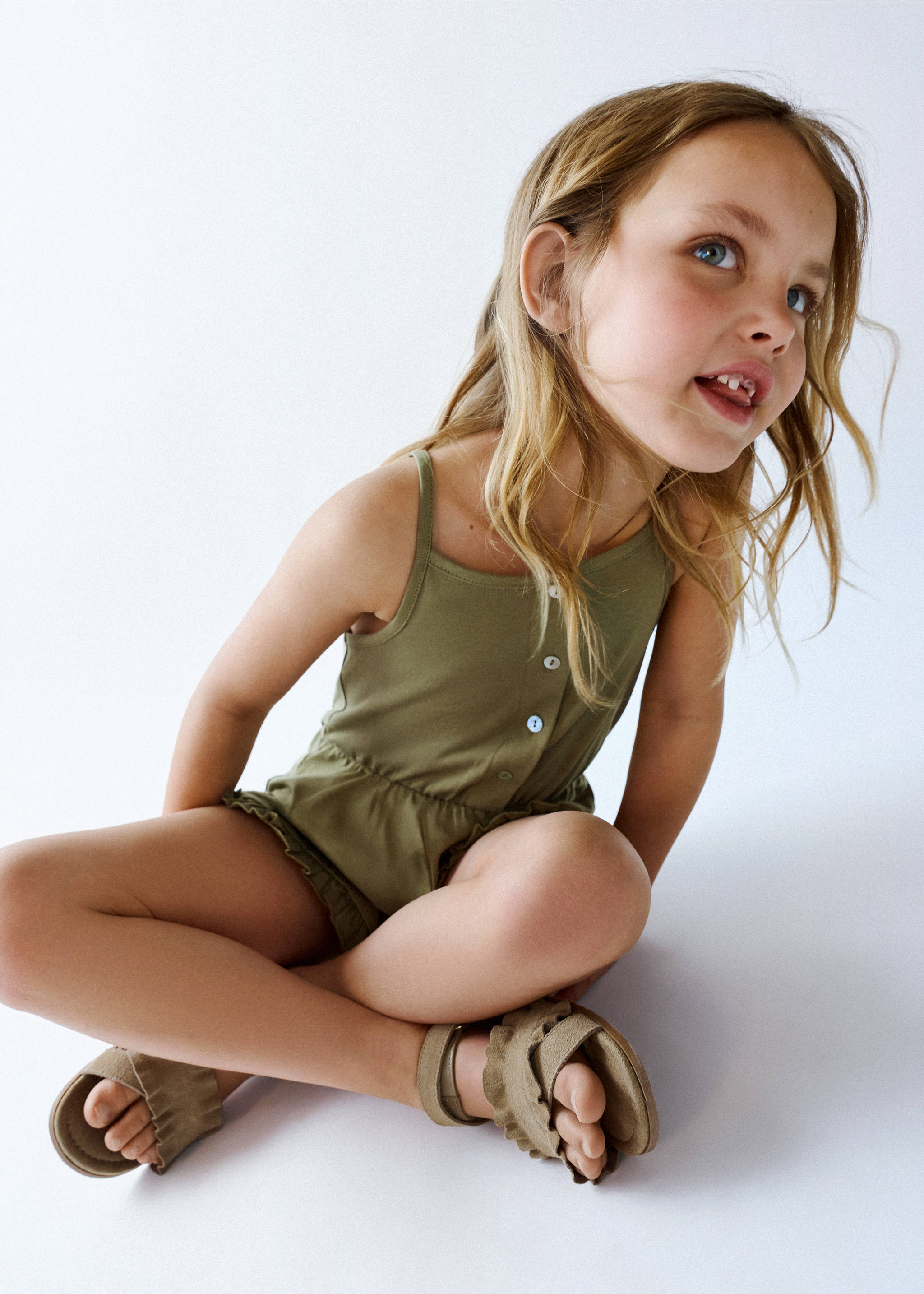 Cotton short jumpsuit - Details of the article 1, Khaki. Ref: 27098265-00.