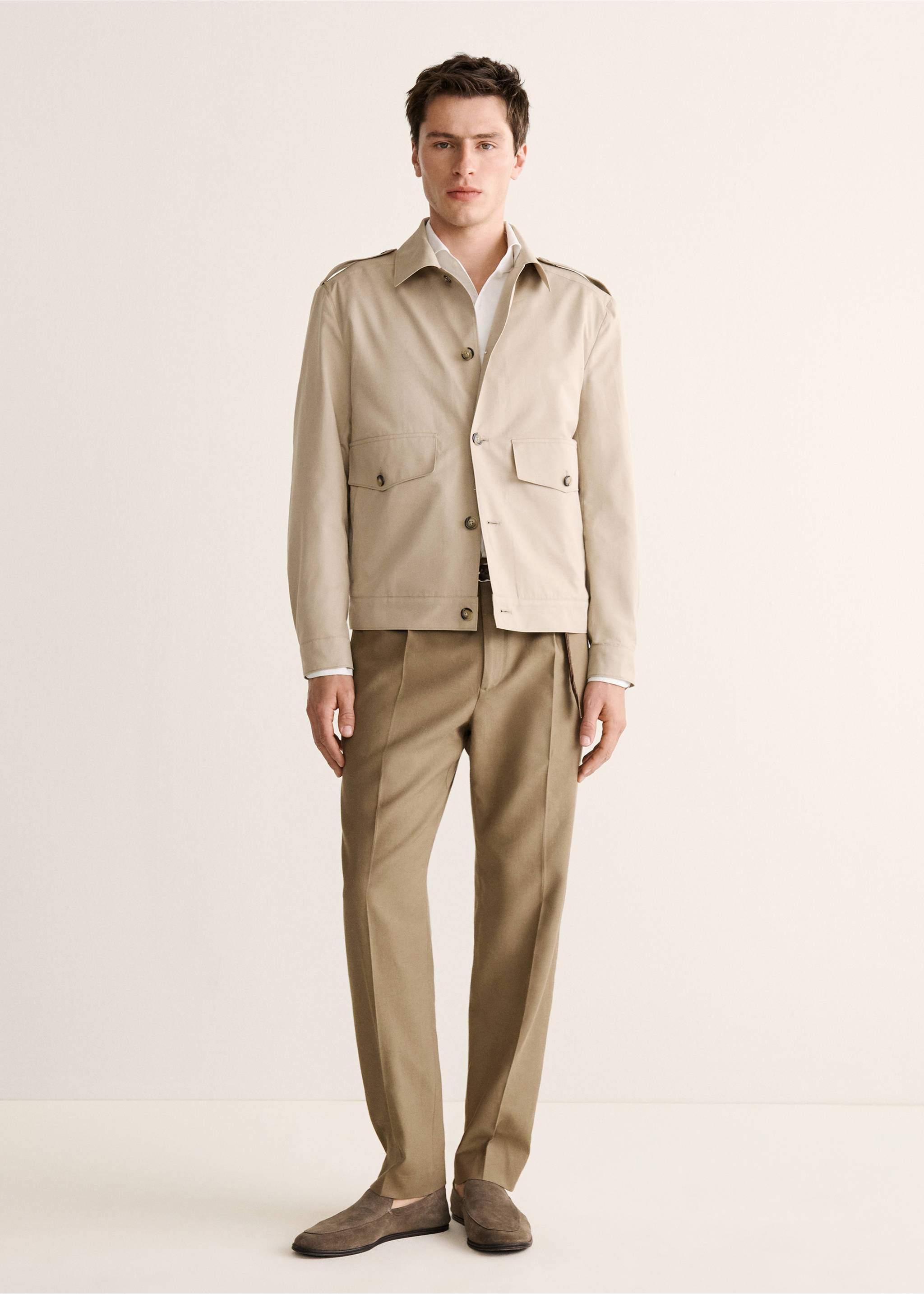 Lightweight cotton blend jacket with pockets - General plane, Beige. Ref: 27098274-00.