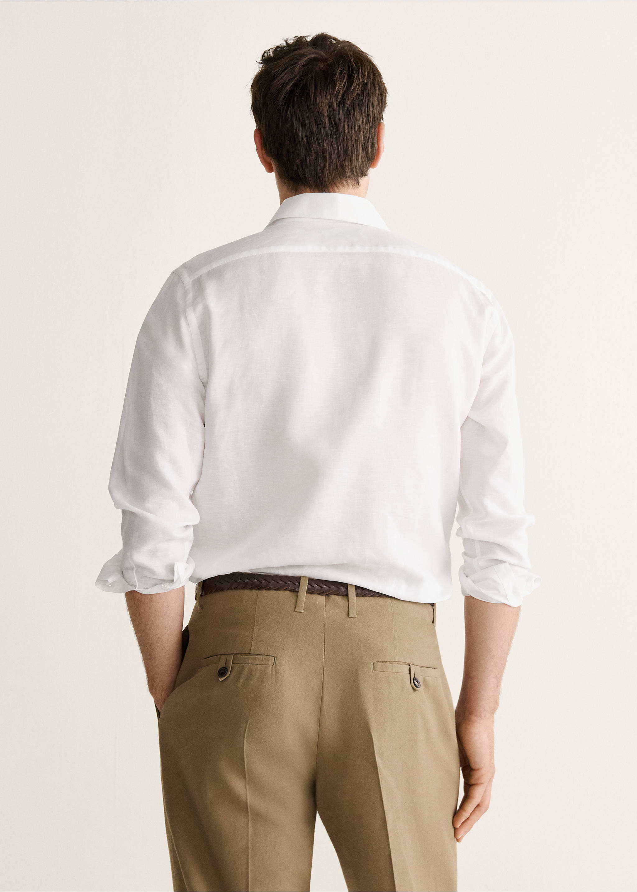 Regular-fit linen shirt - Reverse of the article, White. Ref: 27098276-00.