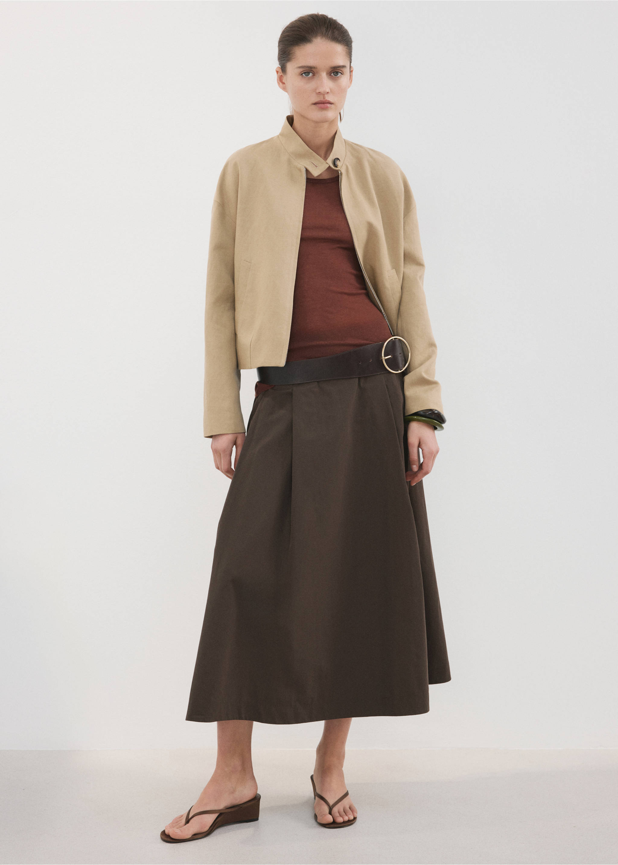 Flared midi-skirt - General plane, Chocolate. Ref: 27098646-00.