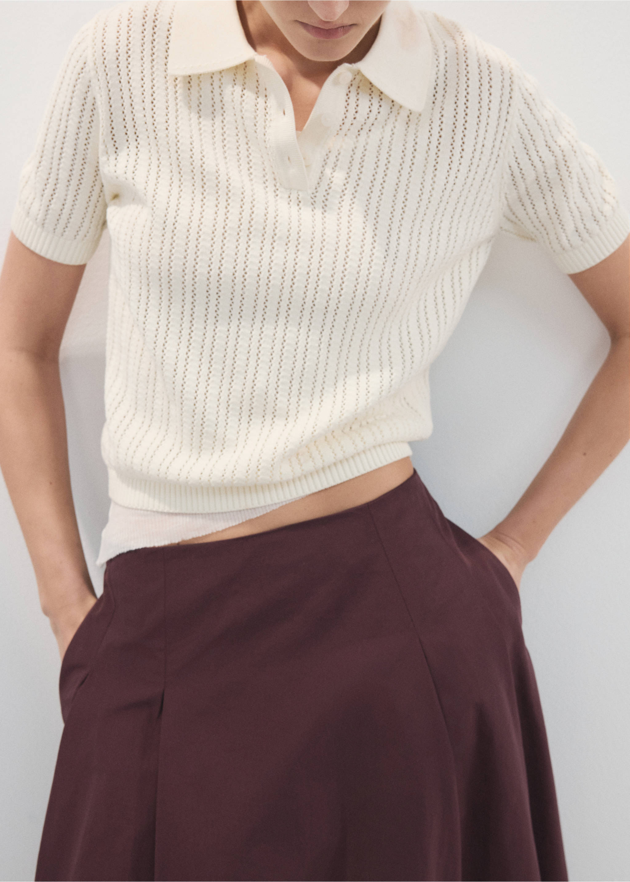 Saia pelo joelho evasé - Pormenor do artigo 6, Grená. Ref: 27098646-00.