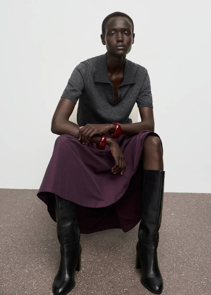 Flared midi-skirt — Maroon