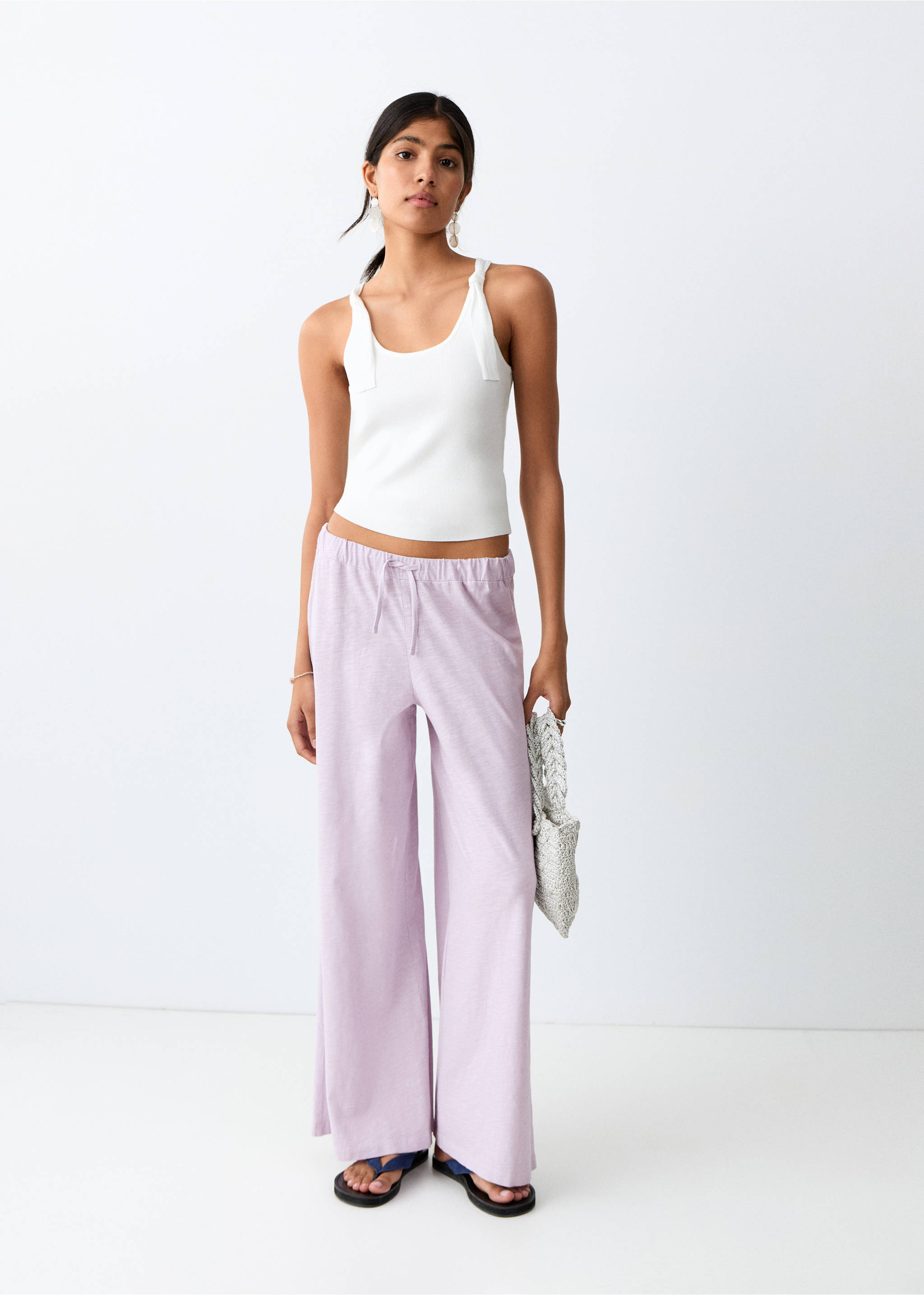 Прямые брюки 100% хлопок - Общий план, Сиреневый. Ref: 27098649-00.