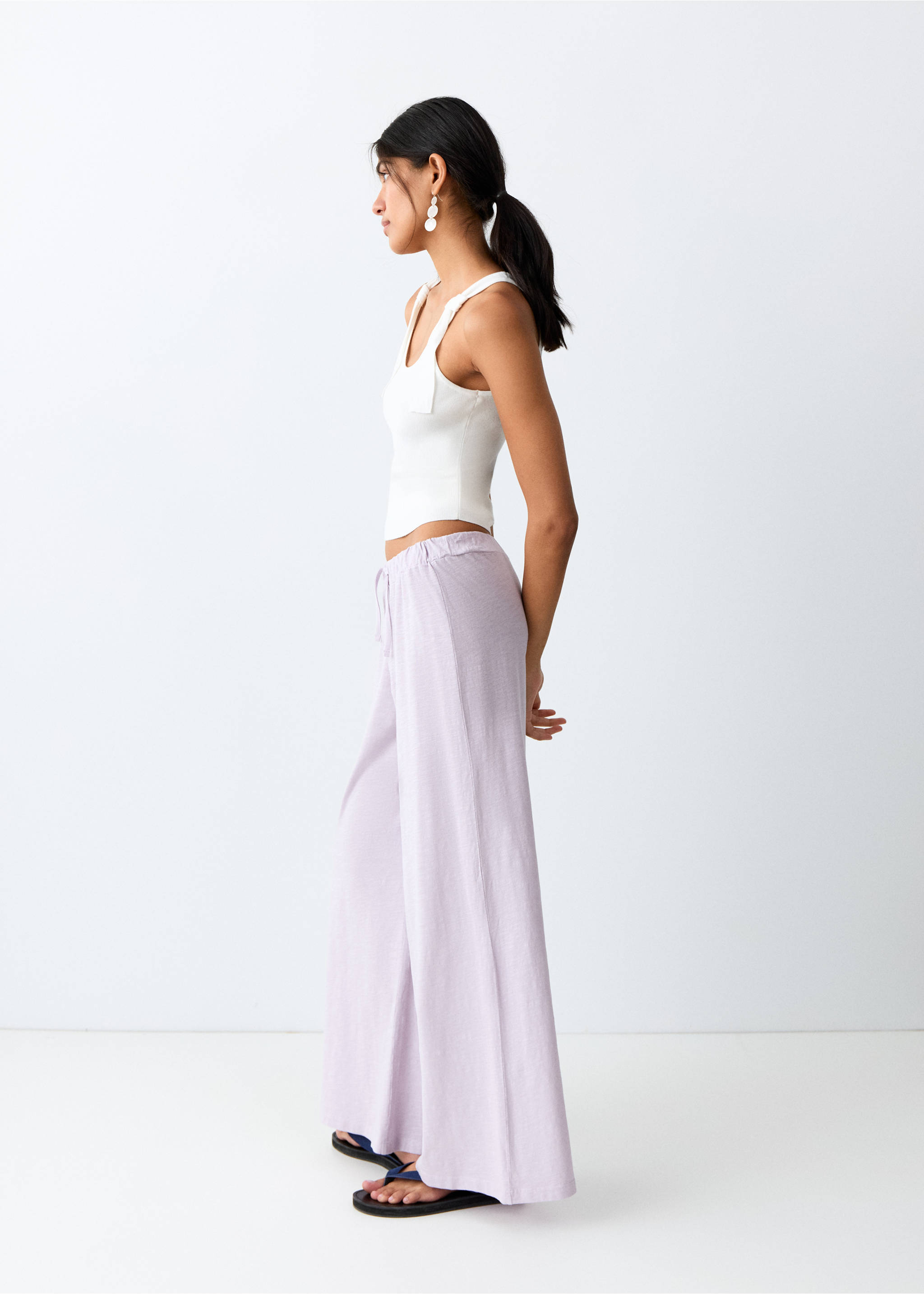 Прямые брюки 100% хлопок - Средний план, Сиреневый. Ref: 27098649-00.