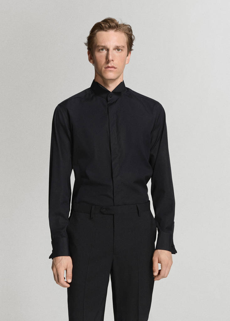 Slim fit tuxedo collar shirt — Black